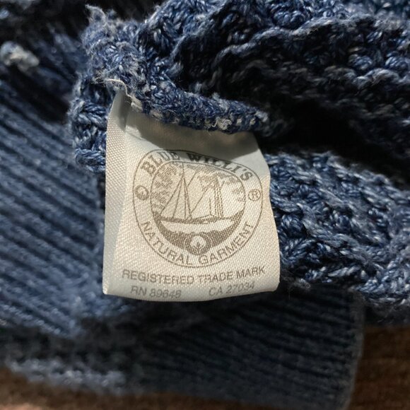 Vtg Blue Willi's Sweater Men's Medium Grandpa 90s Cable Fisherman Denim Indigo - Picture 6 of 11